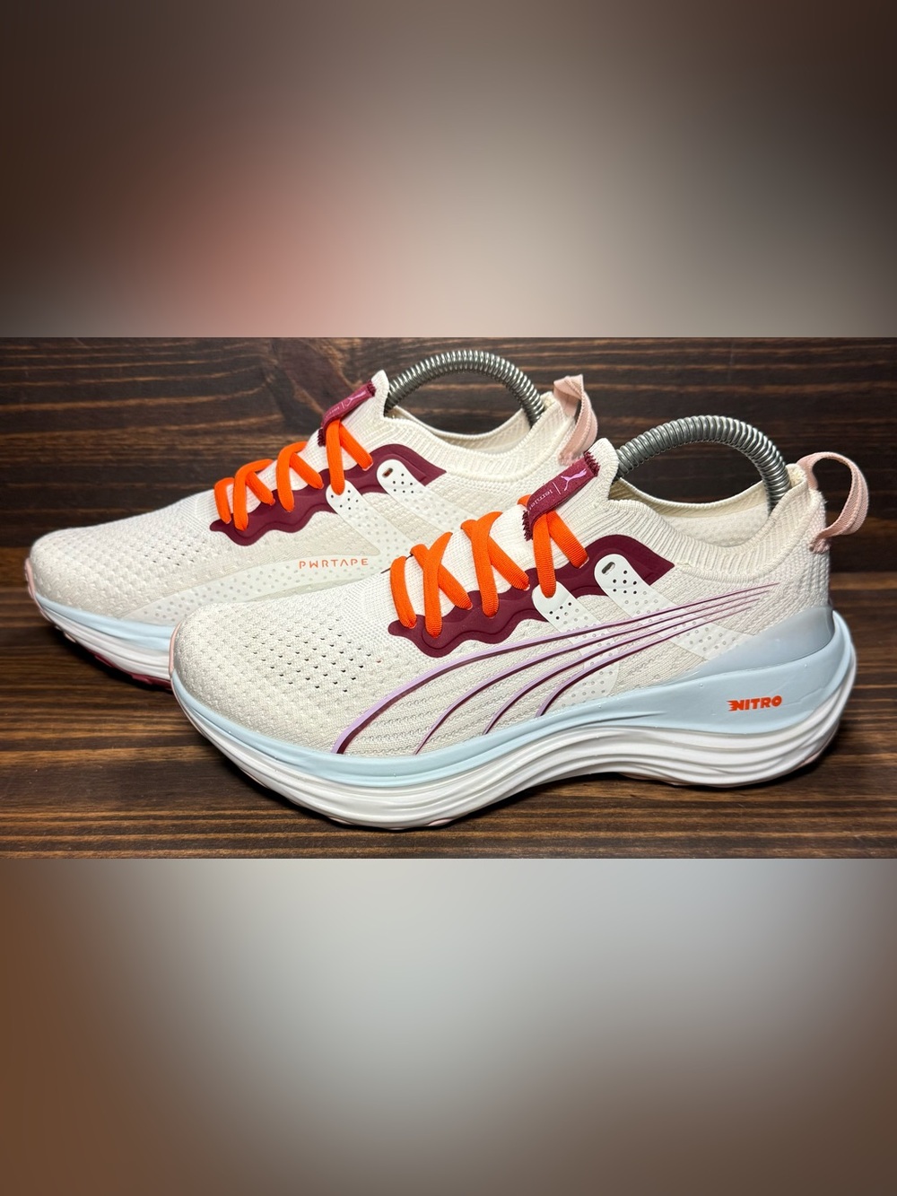 Puma Lemlem X Forever run Nitro Women’s Size 7 Shoes White Orange Lightly Worn
